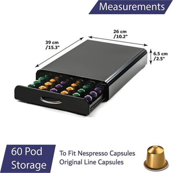 60 coffee capsule storage drawer storage box ness suitable for nespresso storage rack black