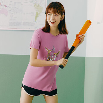 Three-gun short-sleeved women's spring and summer new pure cotton water-soft cotton round neck loose large size tops women's t-shirt bottoming shirt plum bottom l