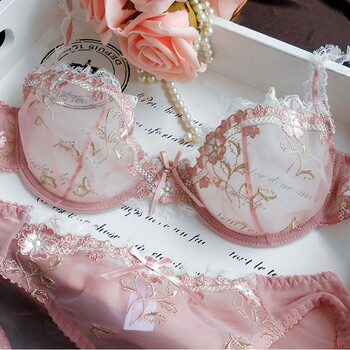 Ertp sexy bra set transparent sexy embroidered ultra-thin underwear women's push-up lace hollow temptation bra