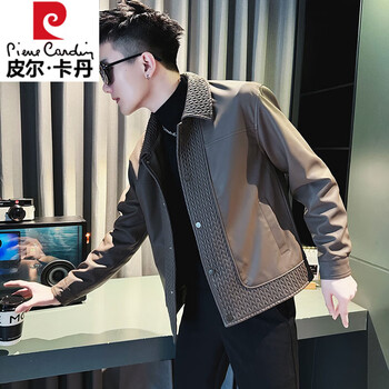 Pierre cardin (pierre cardin) design stitching jacket men's spring and autumn handsome lapel jacket 2025 new men's autumn short top, brown l, recommended 115-130 pounds