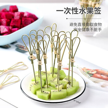Haiyiduo disposable fruit skewers, creative fork flower skewers, bamboo skewers, candied haws skewers, hamburger fruit inserts, toothpicks, cocktail decorations, green scissor skewers (100 pcs/pack)