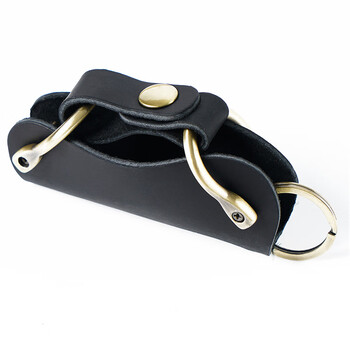 Aiguoniu original handmade crazy horse leather key bag for men and women retro style genuine leather key bag simple first layer cowhide key chain black/black