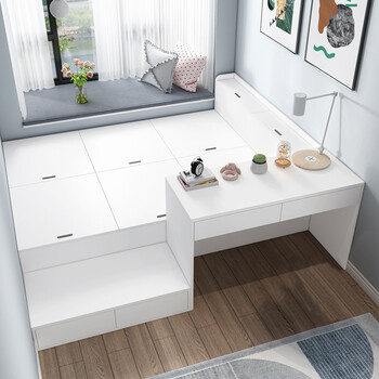 Qiangxiang modern simple small apartment tatami storage bed desk combination high box floor standing children's japanese bed customized tt2 style 1 (1.5m tatami + computer desk)