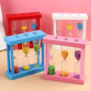 Okeqi hourglass timer children's toothbrushing hourglass timer wooden 3-minute desktop decoration kindergarten students small gift children's timer hourglass 1 piece random color