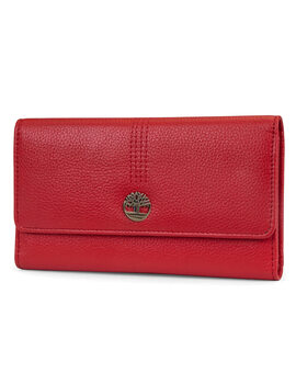 Timberland women's leather rfid flap wallet clutch, cherry (pebble) one size