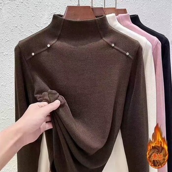 Luo ni half turtleneck bottoming shirt for women double-sided german velvet autumn and winter women's new versatile warm inner long-sleeved t-shirt top for women brown xl recommended 110-120 pounds