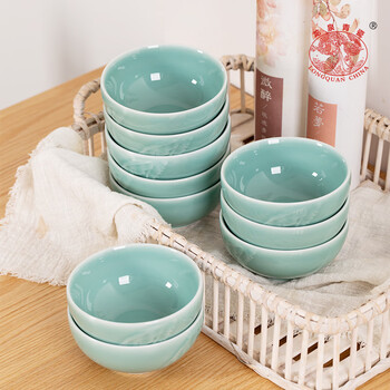 Longquan celadon 4.5-inch household rice bowl small breakfast porridge bowl ceramic high temperature resistant hotel large capacity snack bowl tianqing single