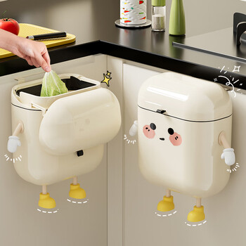Cabinet star trash can for home kitchen special bend-free wall-mounted toilet bathroom cute high-looking 2025 new hanging creative expression 9l cream white