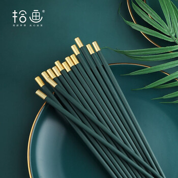 Pick-up antibacterial alloy chopsticks household stainless, mildew-free and anti-slip chopsticks morandi spruce green 24.5cm 10 pairs
