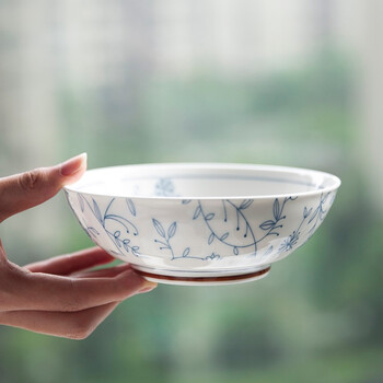 Japanese-style four-season jingdezhen japanese underglaze color household tableware restaurant ceramic rice bowl noodle bowl soup bowl round plate bowl and dish combination set huamancao 6-inch shallow vegetable bowl (500ml)