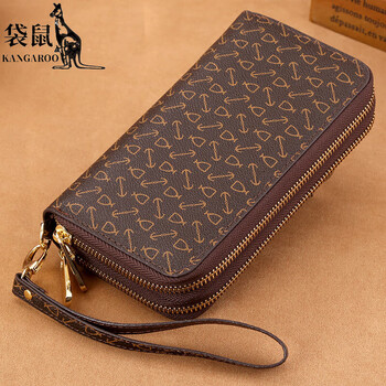 Kangaroo wallet women's long clutch women's mobile phone bag 2024 new large capacity fashion textured wallet wallet arrow pattern brown-double zipper