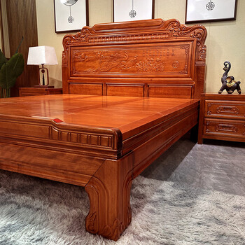 Huahongjiarui all solid wood bed 1.8m pineapple lattice wood mortise and tenon antique furniture chinese style high box storage carved 2m master bedroom king bed single bed painted bed board, mortise and tenon link 1.8*2m frame structure high version nine-square mortise and tenon bed board