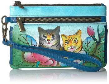 Anna by anuschka hand painted women's leather wristband storage wallet, two cats two cats one size