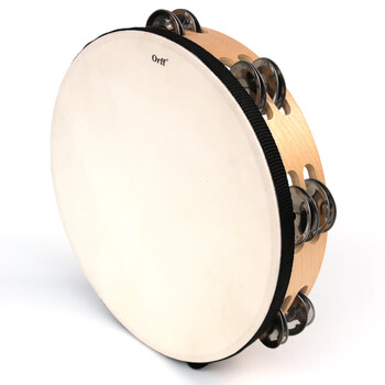 Orff double-row sheepskin tambourine multi-specification teaching hand drumming music class sheepskin drum children's percussion tambourine 10-inch double-row sheepskin tambourine