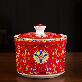 Lichen stew pot jingdezhen enamel ceramic bird's nest soup cup water-proof stew bowl high temperature tableware large chinese red single