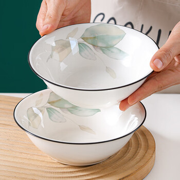 Qinkai noodle bowl and bamboo hat bowl household ceramic chinese style 7-inch thick anti-scalding high-looking internet celebrity simple creative large soup bowl liuye qingqing 7 inches 6 bamboo hat bowls