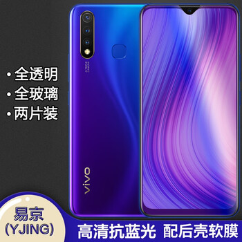 Yjing is suitable for vivo y5s tempered film blue light full screen mobile phone protective film anti-blue light transparent front film (2 pieces) + carbon fiber back cover soft film
