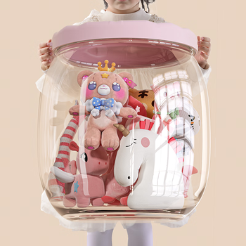 Ouxuan plastic household toy storage bucket dormitory storage rack multifunctional transparent plush doll storage organizer cylindrical style cherry blossom pink