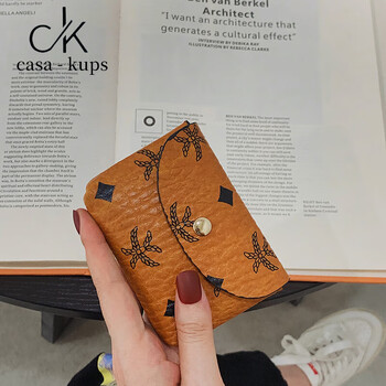 Casa-kups women's bag korean style soft leather printed card holder coin purse women's compact multi-card slot thin mini coin soft leather brown