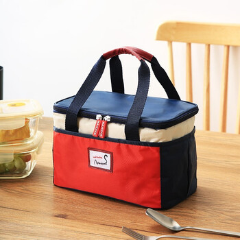 Maxcook extra height insulated lunch box bag, extra large preserved lunch box bag, lunch tote bag, thickened aluminum foil insulated bag, blue and red large size 30*19*19cm