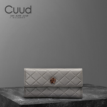 Cuud valentine's day gift long women's wallet fashionable rhombus leather large capacity women's wallet handbag trendy gray
