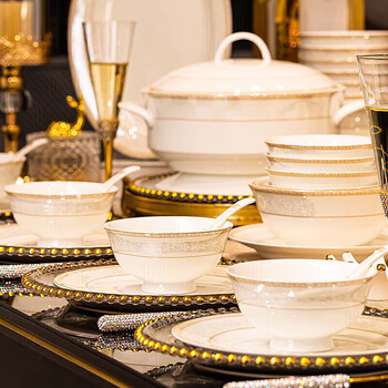 Kitchen tableware complete set of household dishes and dishes chinese ceramic tableware set for gift yayun petty bourgeoisie 28 pieces with soup bowl