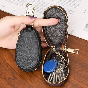 Qiger key bag men's and women's key bag universal car large capacity multi-functional key chain storage bag simple and compact home use lychee pattern black