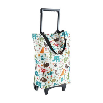 Grocery shopping trolley, shopping cart, small trailer, foldable supermarket, elderly grocery shopping, household trolley, large capacity trolley, cartoon animal beige