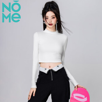 Nome bottoming shirt for women in autumn new style short high collar exposed navel bottoming long sleeves white m 85-96 pounds
