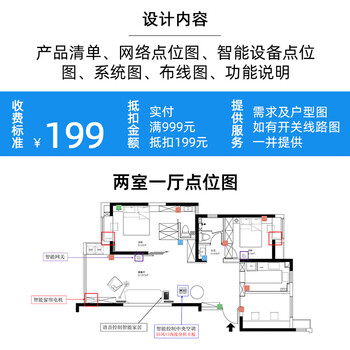 Mijia xiaomi whole house smart home control system family villa whole house lighting curtain custom design package two bedrooms and one living room plan design