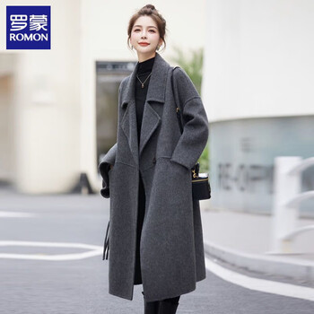 Romon horn button woolen coat women's mid-length autumn and winter new loose western style high-end thickened warm woolen coat dark gray m recommended 95-110 catties