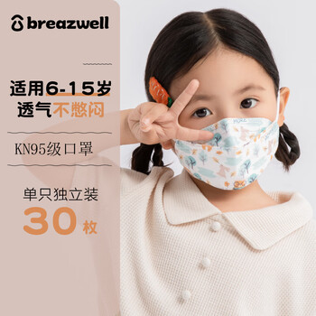 Songyan (breazwell) kn95 mask 3d three-dimensional anti-smog winter willow leaf children's independent packaging dr. xiong 6-15 years old 30 pieces