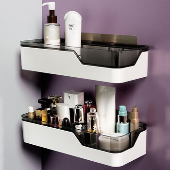 Shuangqing bathroom storage rack organizer without punching kitchen supplies storage rack bathroom wall-mounted plastic drain storage rack high-looking storage rack two-layer installation