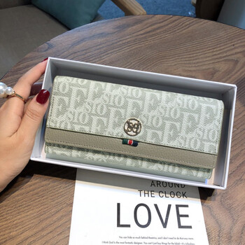 Calculat&keen long wallet women's 2025 new multi-card slot card holder wallet large capacity mobile phone wallet clutch green