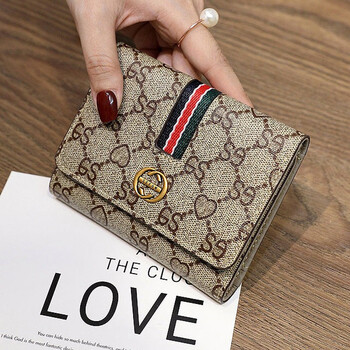 Gelozid birthday gift european and american small wallet for women short style simple true three-fold buckle multi-functional wallet apricot