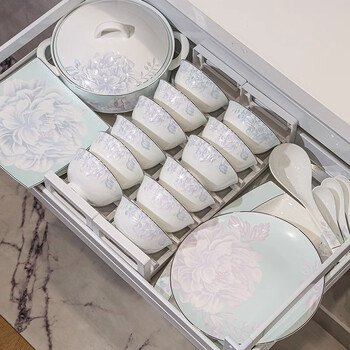Chudi jingdezhen ceramics housewarming gift tableware complete set of household ceramic bowl set light luxury high-end bowls and plates 12 people food 60 heads with princess pot gift box