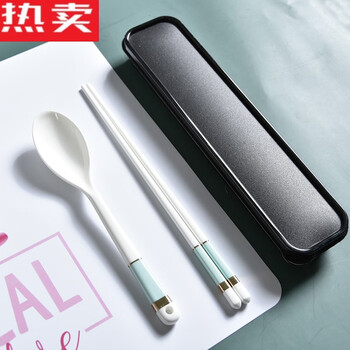 Mzxm jingdezhen ceramic chopsticks and spoons set high-looking students and office workers cute ins internet celebrities portable tableware three portable ceramic chopsticks and spoons new west lake blue