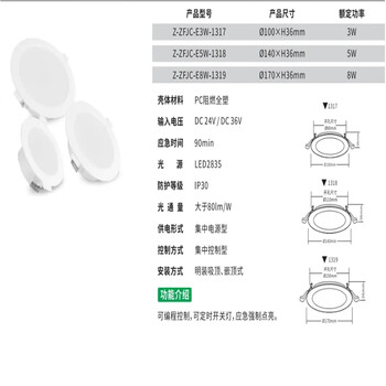 Zeshang youfeng zeshang fire emergency lighting a-type centralized control centralized power supply emergency evacuation sign light 36v safety exit 5-inch downlight