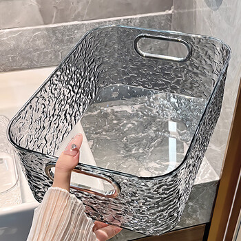 Bsd light luxury storage box bathroom kitchen living room coffee table sundries desktop bathroom cosmetics acrylic storage basket acrylic storage box (transparent gray silver)