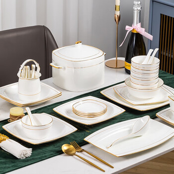 Guanpu 2025 new bowl and plate set for home phnom penh jingdezhen ceramic tableware high-end light luxury european bowl and plate set