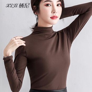 Qiji half turtleneck bottoming shirt for women, spring and autumn new long-sleeved winter tight-fitting inner style, fashionable solid color top, brown - half turtleneck (without velvet) l recommendation (96-108 pounds)