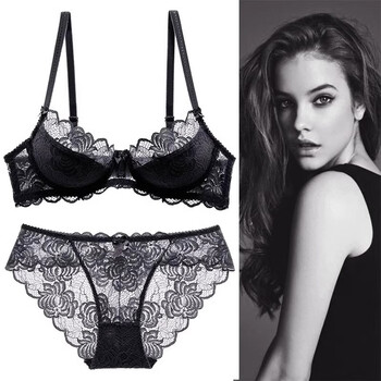 Xmxt flagship ultra-thin sexy beautiful back temperament lace women's underwear thin big bust slim push-up large size bra set black 70a