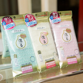 Cyan pomelo imported from japan, women's bath towel, soft and sensitive skin, can be used for bath towel, long pull-on back towel, 1 piece qkg-005 bubble stand/pink