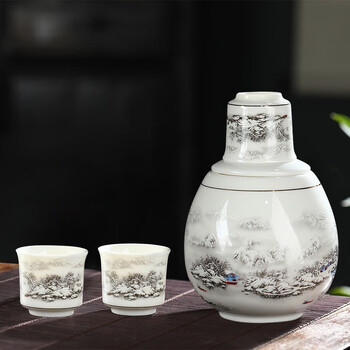 Shengtianxia shengtianxia wine warmer ceramic jug and wine cup jingdezhen hot wine jug wine warmer chinese style 2 ounces and a half catty package snow scene - cylinder 1 pot 2 cups - half a catty package
