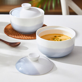 Inmind house ceramic stew cup household covered steamed egg bowl bird's nest egg custard soup cup dessert special baby food complementary soup cup 5-inch stew cup gradient color product specifications see figure 2
