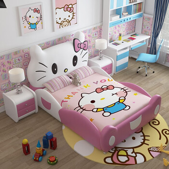 Ben xiaolong children's bed girl princess bed pink girl cartoon 1.5 meters with guardrails modern simple small bed girl baby bed single bed + 23cm cashmere latex mattress 1.2*1.9