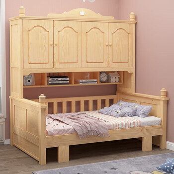 Craneji solid wood bed cabinet integrated small apartment multi-functional tatami with storage cabinet wardrobe bed solid wood varnish pull-out bed 1200mm*1900mm