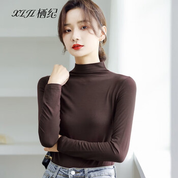 Qiji half-turtle collar german velvet bottoming shirt for women in autumn and winter, fashionable and versatile new long-sleeved velvet top