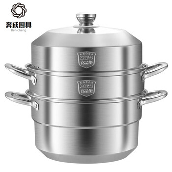 German imported quality steamer large size 304 stainless steel 34 36 40cm household thickened double three-layer steamer steaming gas stove steamed buns into three layers (pot/steamer/lid all have 304 steel stamp 40cm