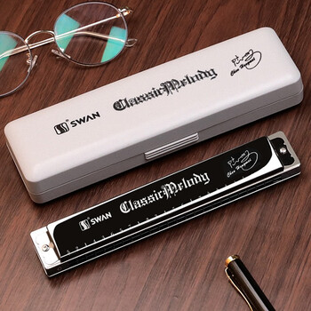 Swan (swan) original imported gongs 24-hole polyphonic harmonica a/b/c/d/e/f/g professional performance adult musical instrument with engraving, polyphonic c key, with digital note markers + full set of gifts